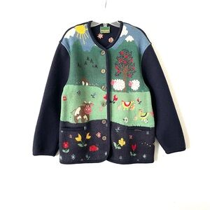 Vintage Geiger Cottagecore Farm Theme Wool Cardigan